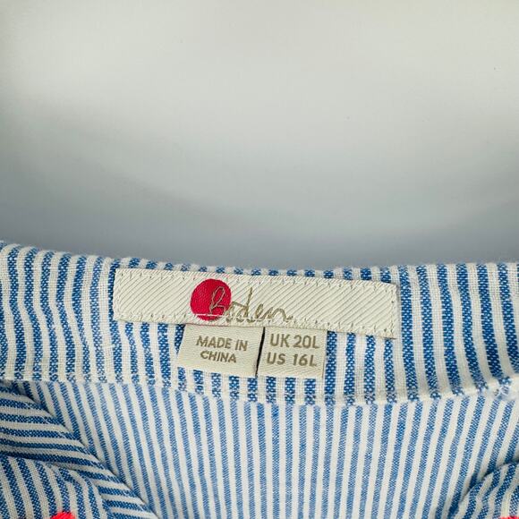 Boden Embroidered Striped Linen Bea Dress Knee Length Blue White Size 16L - Picture 4 of 12